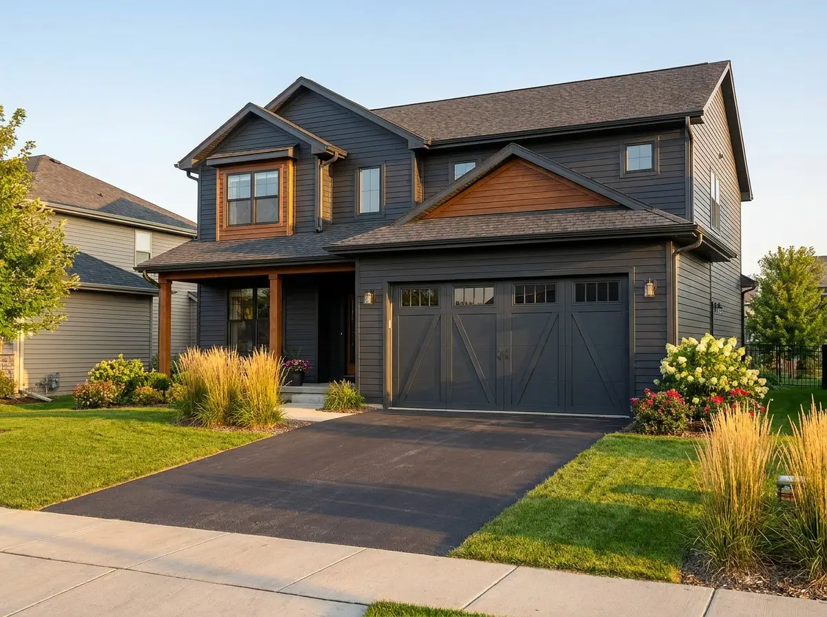 Modern home with a newly installed carriage-house garage door